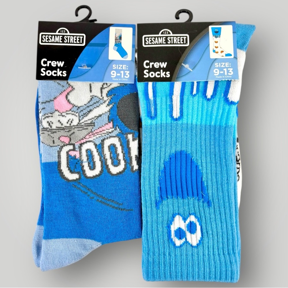 Sesame Street Cookie Monster Adult Sz 9-13 Graphic Crew Socks 2 Pair